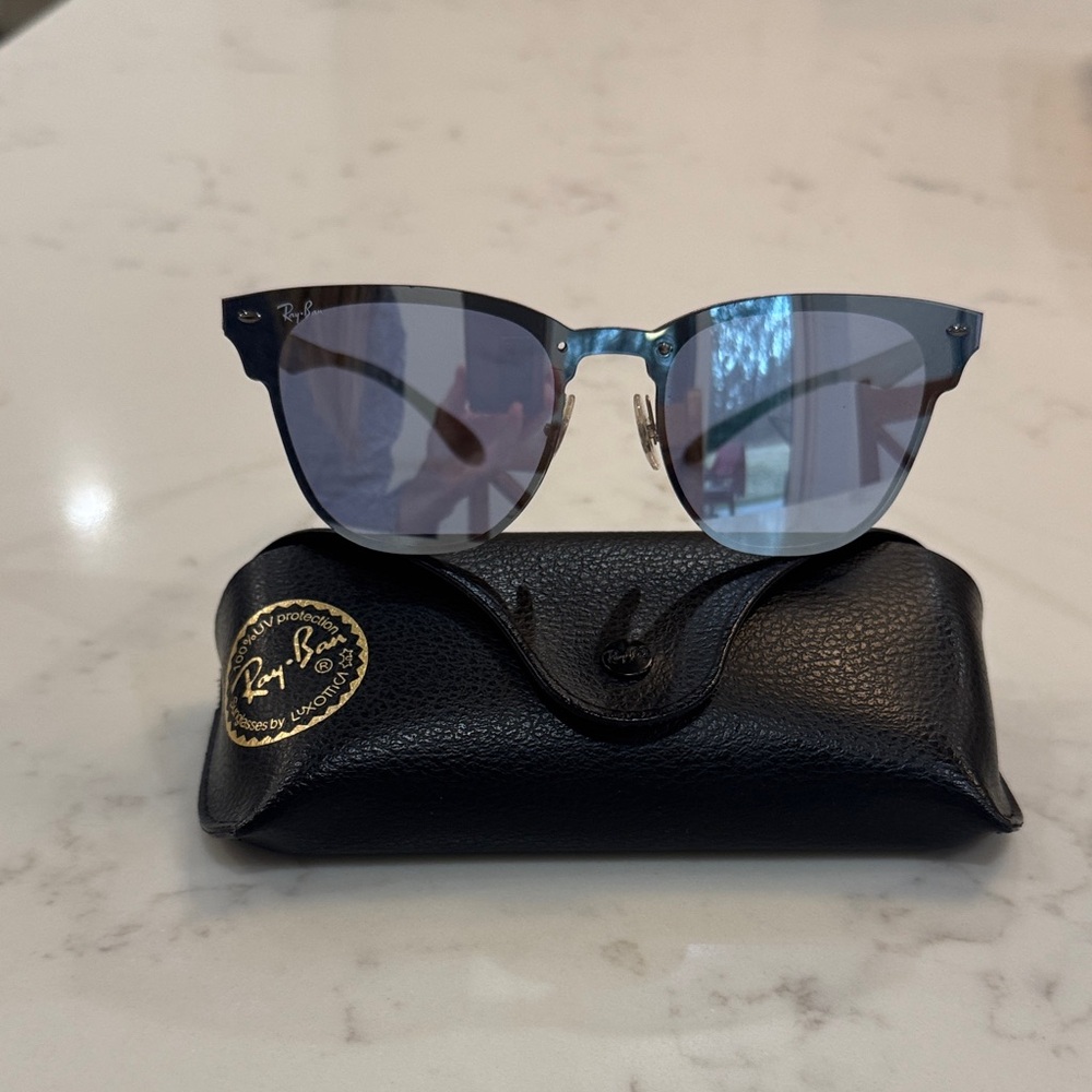 Ray-Ban Blaze Clubmaster Blue lens with brushed gold frame Sunglasses